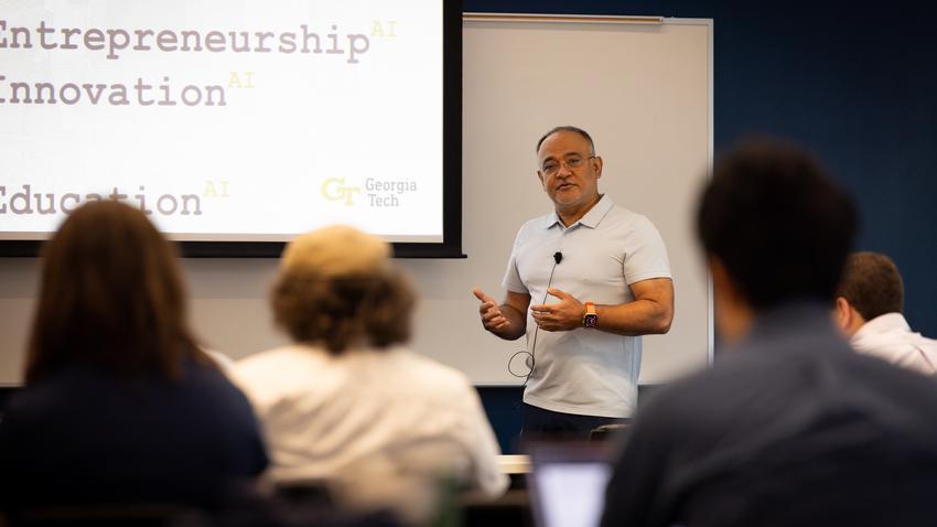 Irfan Essa presenting at the workshop.